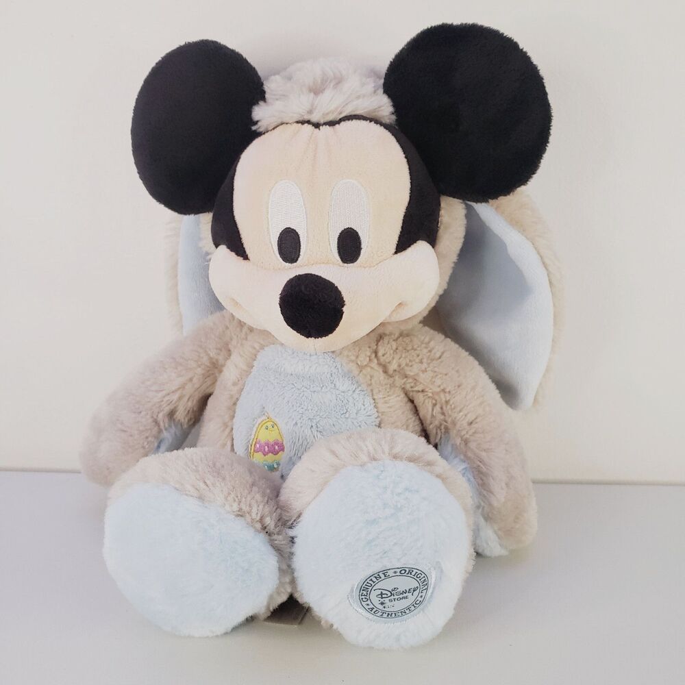 Disney Store Easter Bunny Mickey Mouse Plush 16” Rabbit Stuffed Animal Grey Blue